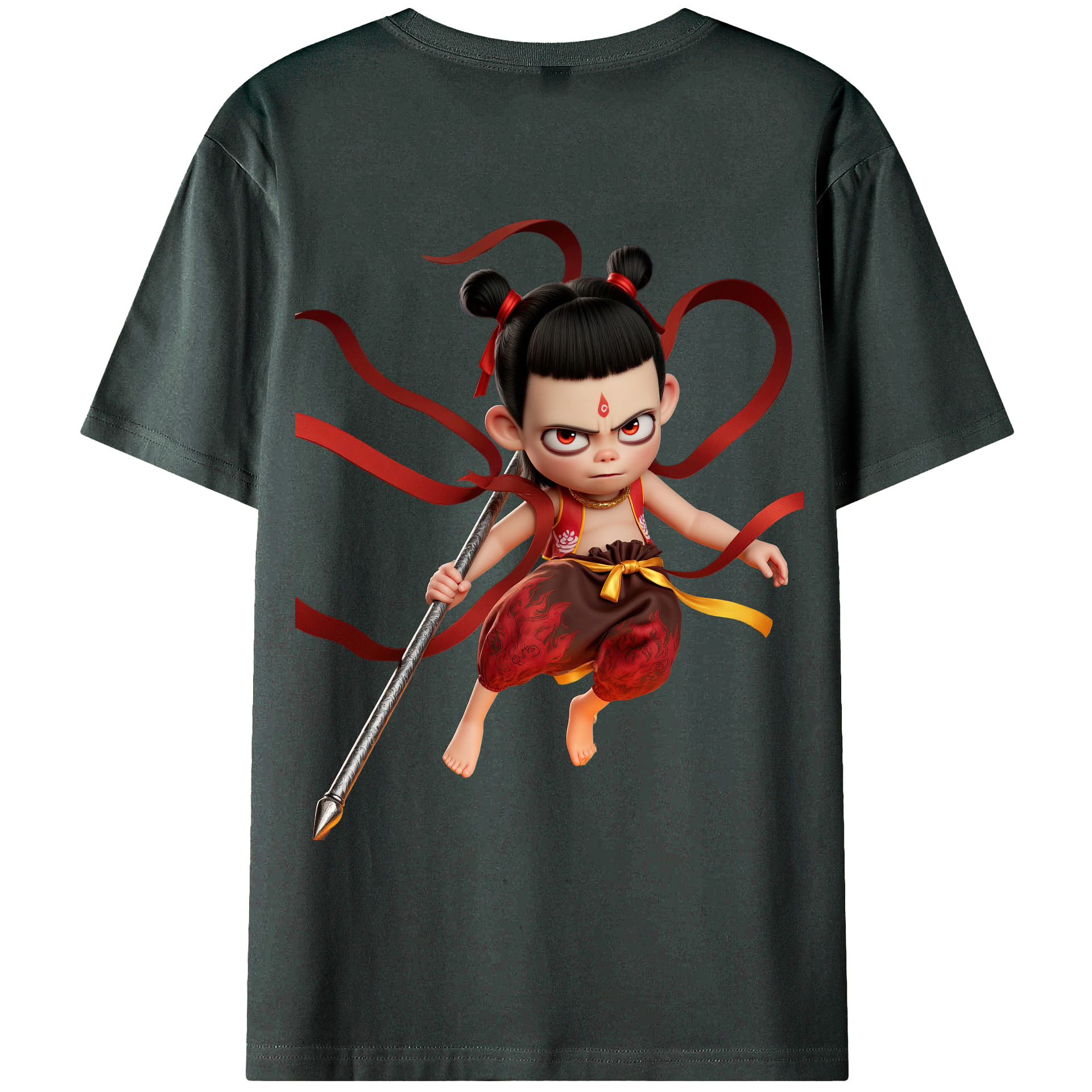 （画像用） Ne Zha 2 ナタ 魔童の大暴れ 綿100％ メンズ半袖Tシャツ（バックプリント） 通気性